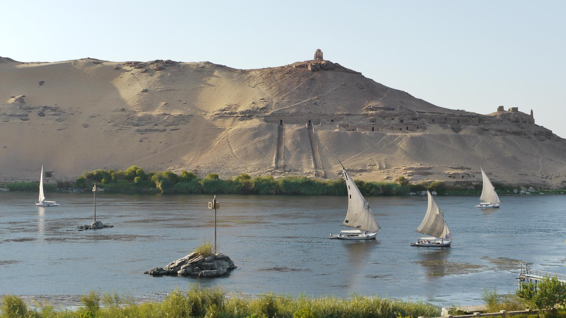 The view from our hotel in Aswan, looking across the Nile to the Tombs of the Nobles