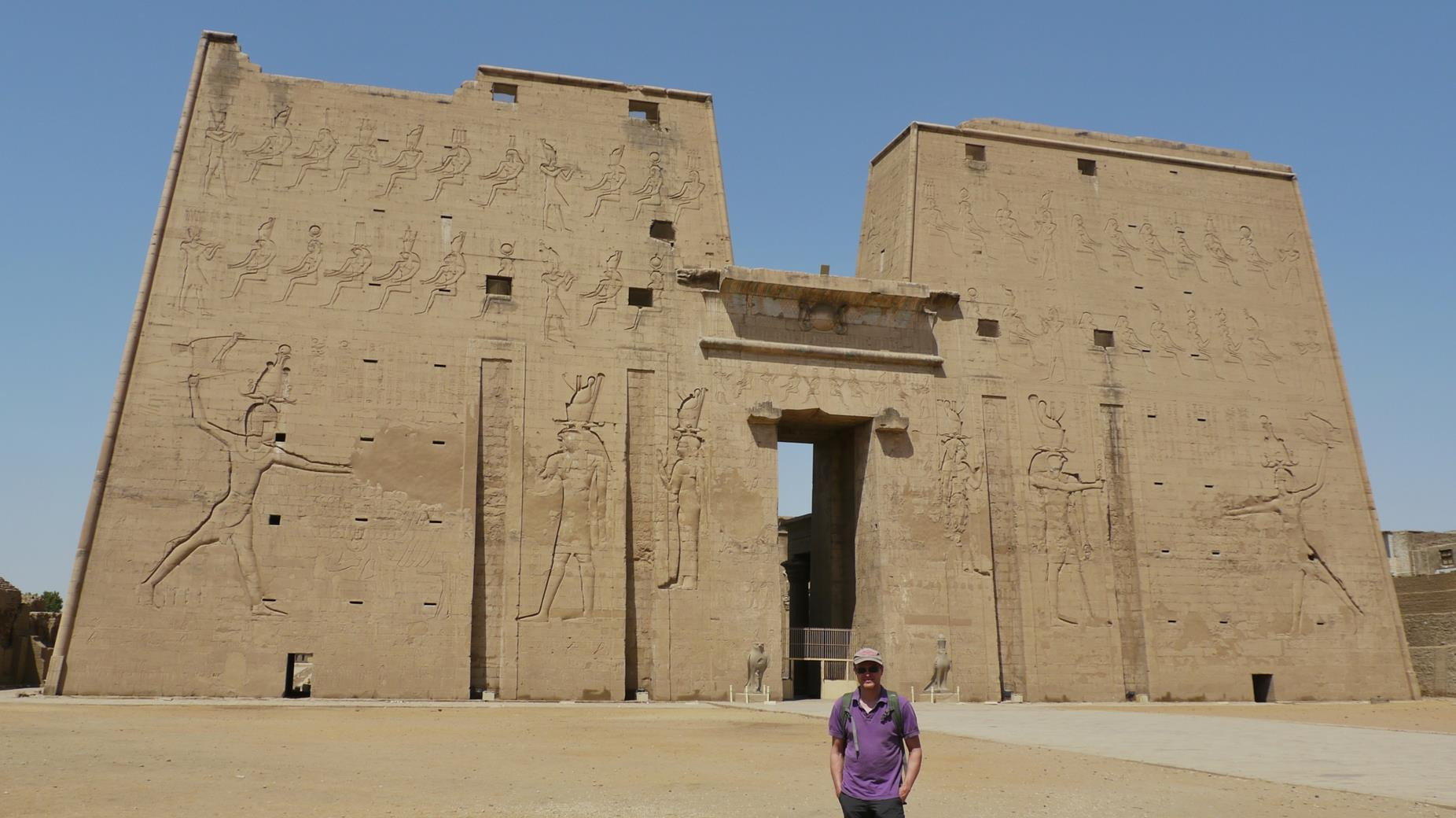 The Temple of Edfu, dedicated to the falcon god Horus, was built between 237 and 57 BC and is one of the best preserved temples in Egypt